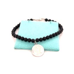 T&Co. 925 Mini Beaded Onyx Circle Heart Bracelet