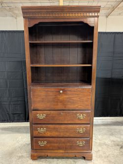 Classic Cherry-Stained Hardwood Bookcase with Storage Drawers