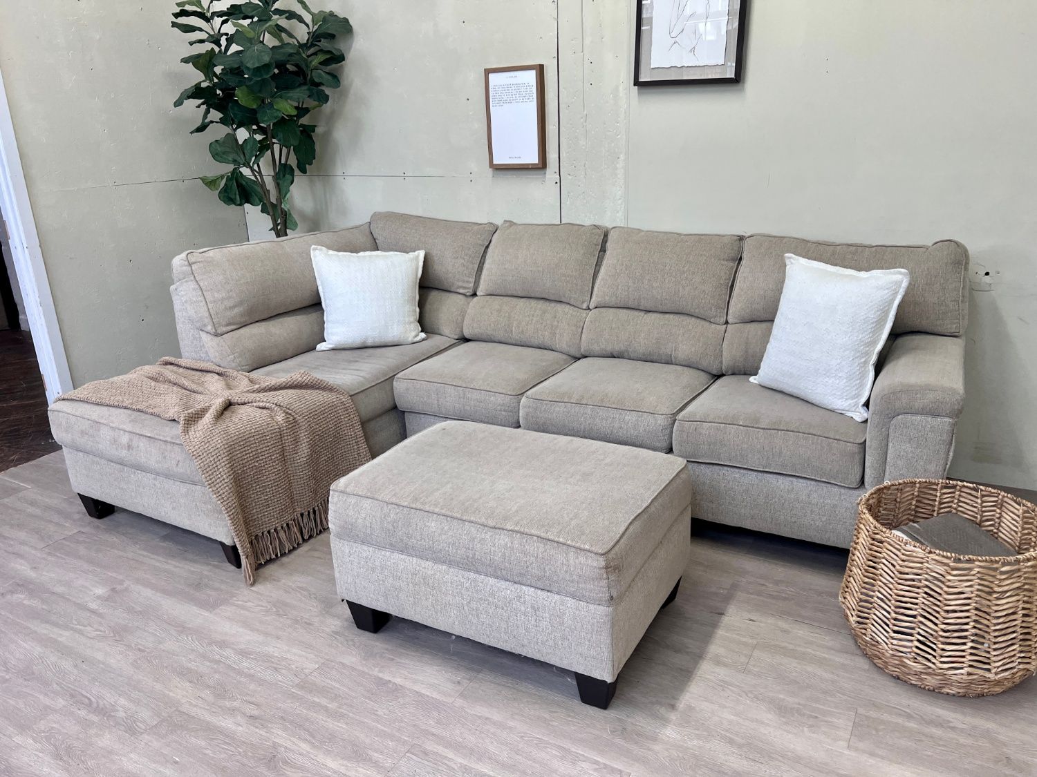 WE DELIVER! 🚚 - Bernie & Phyl’s Cream Modern Tufted L Sectional Couch with Chaise & Ottoman Set