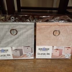 Brand New Pink and Grey/Gray Collapsible Storage Bins