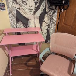 Pink Art Desk And Computer Chair 