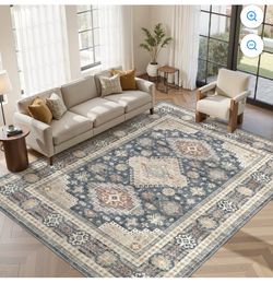 9'x12' Washable Area Rugs for Living Room, Modern and Vintage Non Slip Carpet, Low Pile Indoor Rug for Bedroom Home Decor Carpets,