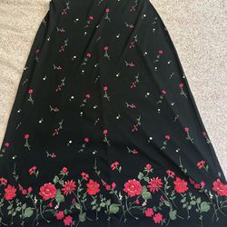 Black Floral Rose Midi Skirt