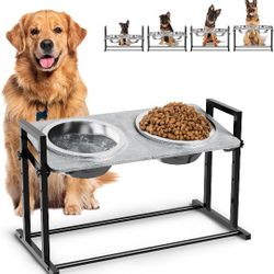 Elevated Dog Bowls for Large Dogs, 4 Height Adjustable Tilted Raised Dog Bowl Stand with 2 Stainless Steel 2L Bowls, 13.6" Tall Dog Feeder for Medium 