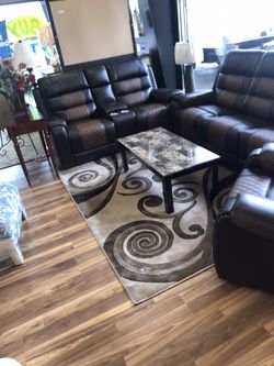 Two tone theater reclining couch and loveseat