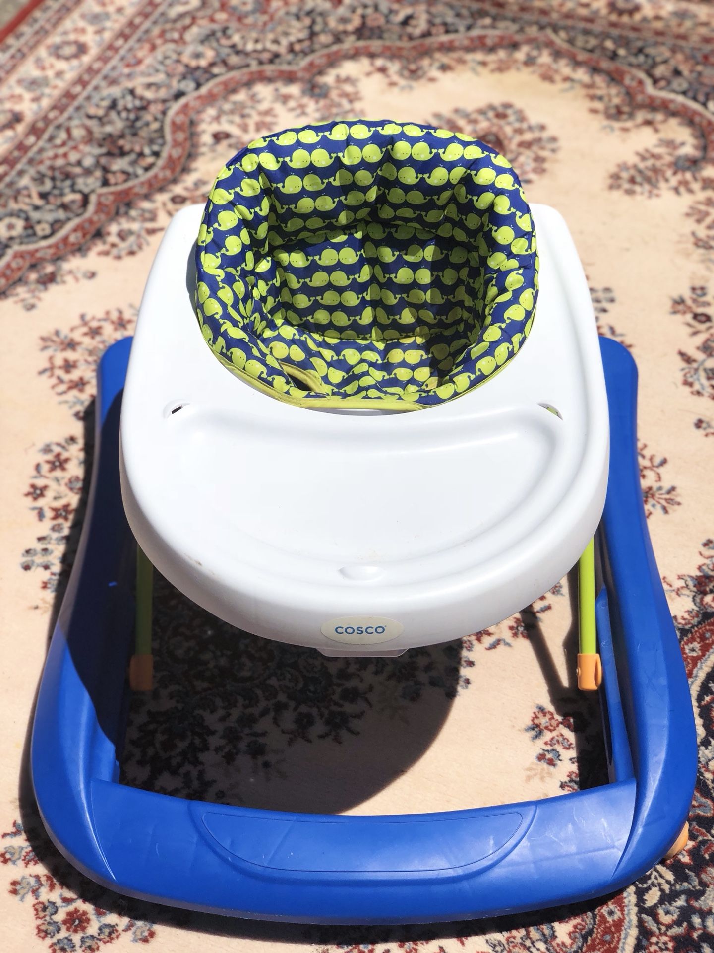 Cosco Brand baby walker. Whale print. Fully adjustable