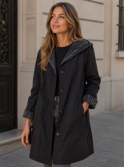 Reversible Black & Gray Leopard Print Hooded Coat – 2-in-1 Jacket