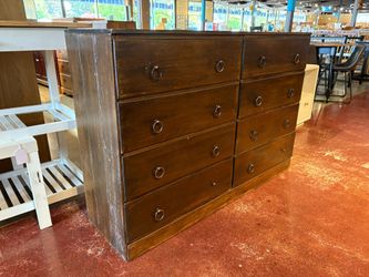 Vintage Rustic Dark Brown Solid Wood 8-Drawer Dresser