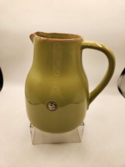 Made in Portugal by VdS Val do Sol Pitcher Ceramic Glazed Olive Green 8 1/2".