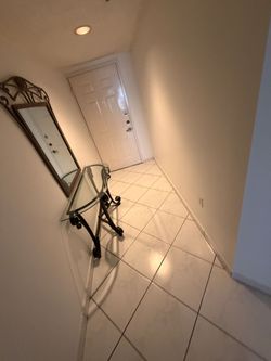 Glass Top Wrought Iron Console Table and Mirror