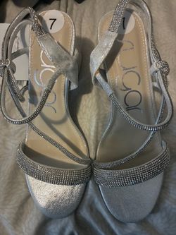 Silver Rhinestone Strappy Heels Size 7
