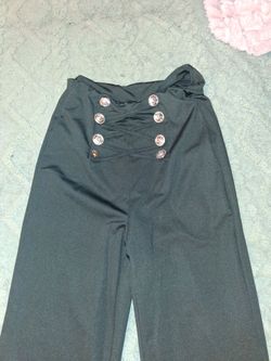Black Wide-Leg Pants with Gold Buttons