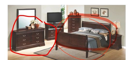 Queen Sleigh Bed  & Dresser