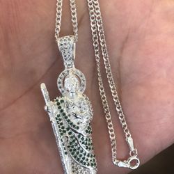 Silver San Judas Tadeo Pendant And Necklace 