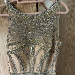 Jovani Mermaid Prom Dress Womens Size 6 Black Nude Illusion Evening Gown Beaded
