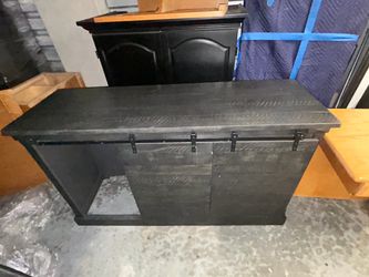 Dark Gray Wood Sideboard with Barn Door Sliding Doors