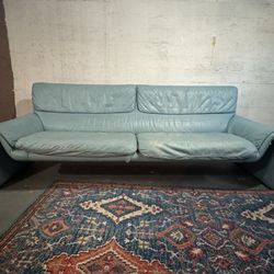 Vintage Blue Leather Couch