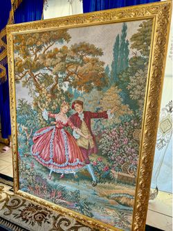 Italian tapestry gold frame with Romeo and Juliet romantic dance