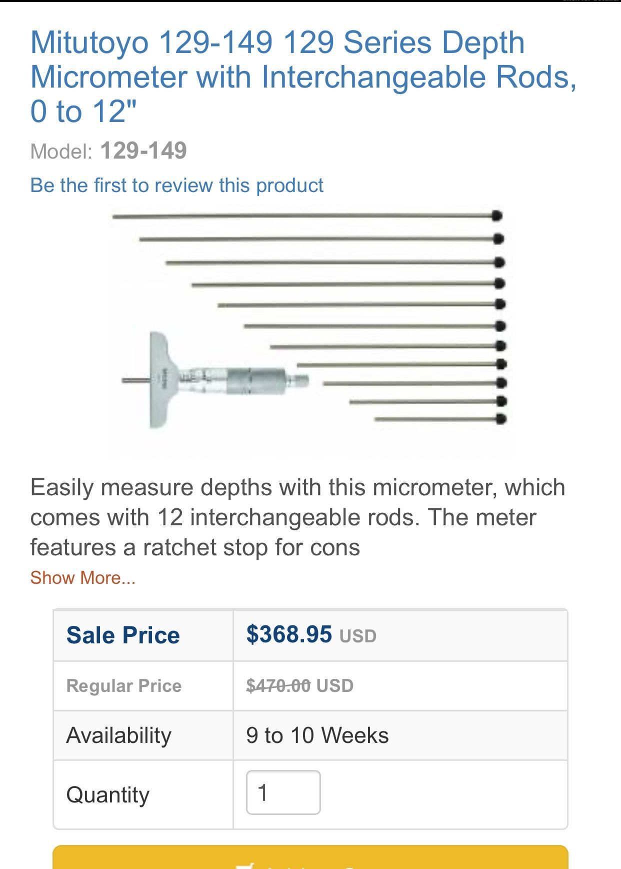 MITUTOYO 129 149 Depth Gauge Light industrial equipment & Tools