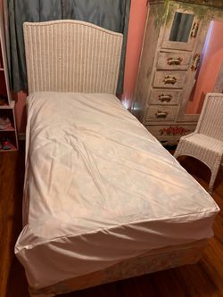 White Wicker Twin Bed Frame with Headboard