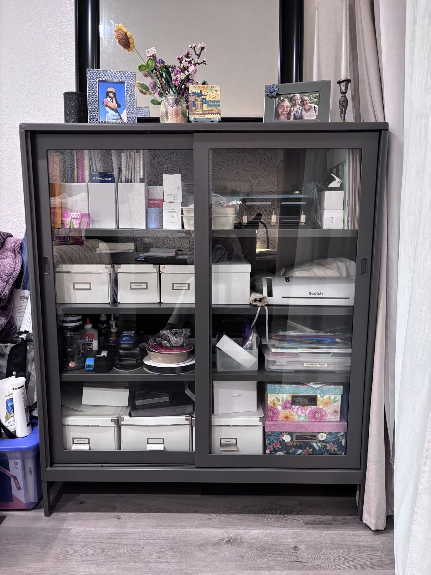 Metal Cabinet Dark Grey Sliding Glass Door