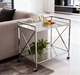 Rarely Used Bar Cart - Glass/ Mirror/Silver