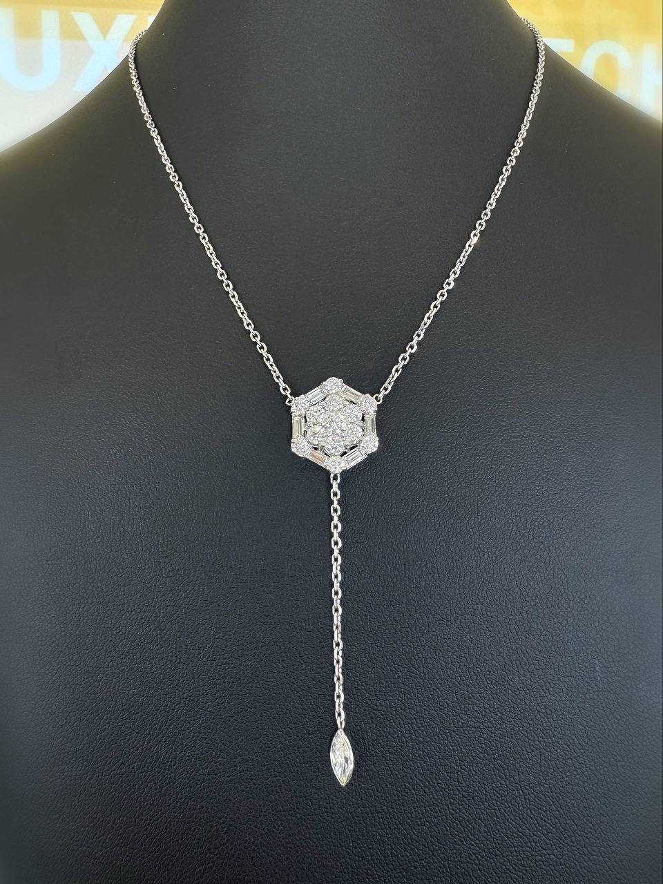 SFG 14k solid white gold 3.5CTW Natural Diamond Hexagon Necklace chain 16.5”