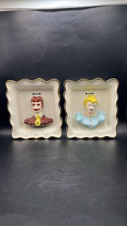 Vintage His and Her Set of CeramicsWall framesDandy Man and Woman.