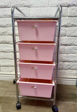 4-Drawer Rolling Storage Cart Pink