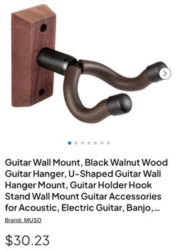 Guitar Wall Mount, Black Walnut Wood Guitar Hanger, U-Shaped Guitar Wall Hanger Mount, Guitar Holder Hook Stand Wall Mount Guitar Accessories for Acou