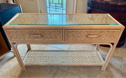 Rattan Coastal Console Table