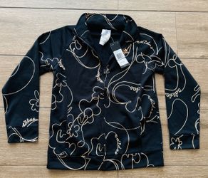 Adidas Track Jacket Sz L (14) girls size Black Gold Floral Full Zip Retail $60