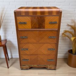 Vintage Art Deco 1930s-1940s Highboy Waterfall Dresser