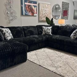 Black Color Extra Fluffy Corduroy Sectional Couch Set 🌟 Build Your Own Combination Extra Discount Code RSG 
🔥🔥 Mention OfferUp for this Special Pri