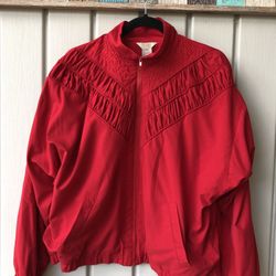 Vintage Red Teddi Jacket Full Zip Lightweight Windbreaker 80’s