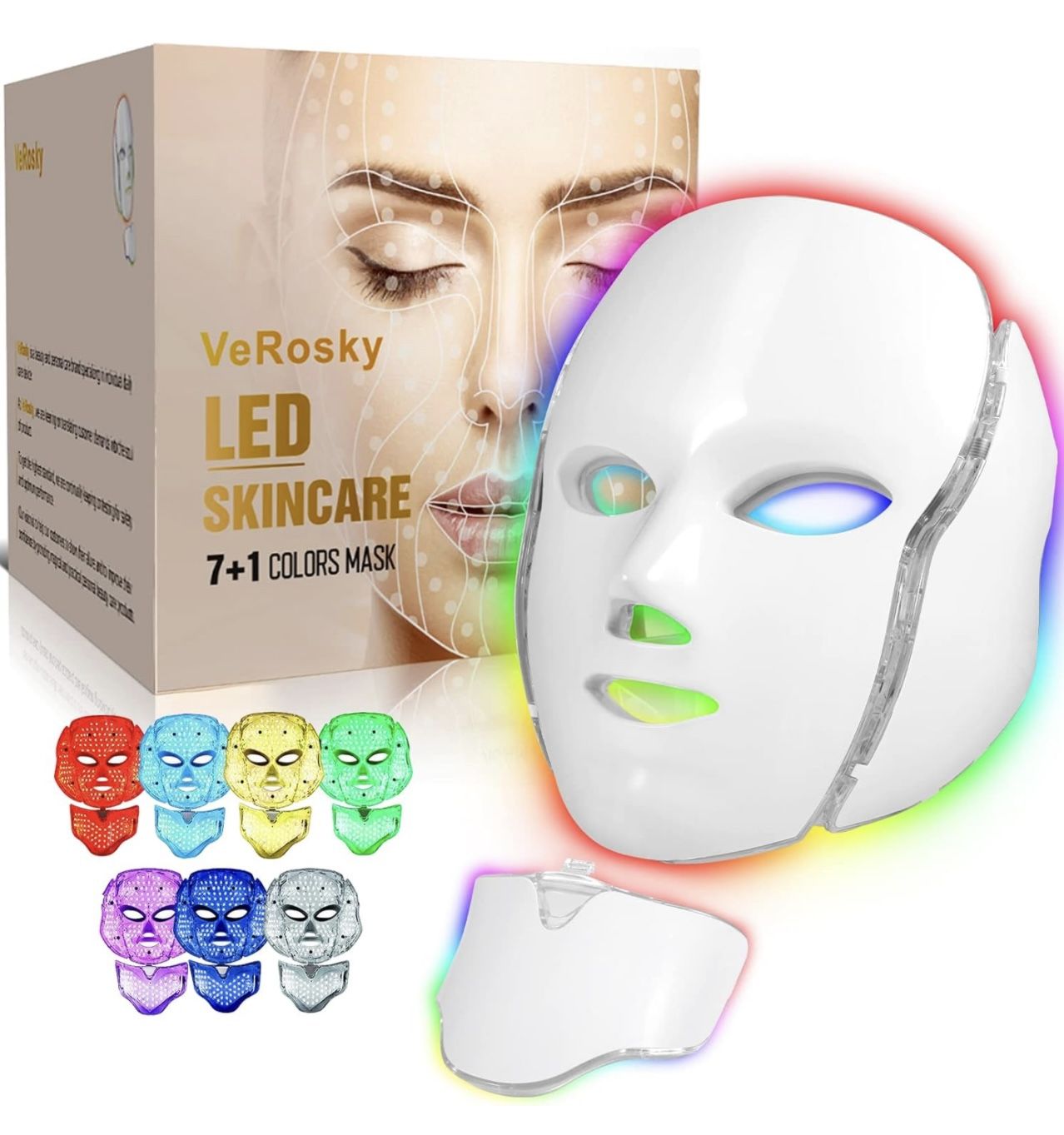 VeRosky Led Face Mask Light Therapy, Red Light Therapy for Face, 7-1 Colors LED Facial Skin Care Mask