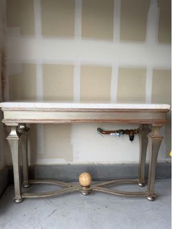 Vintage Hollywood Regency Marble Top Console Table – Silver Gilt