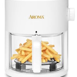 Aroma Housewares Glass Air Fryer and Countertop Convection Oven with Powerful 360Crispy™ Technology (3 Quart), White