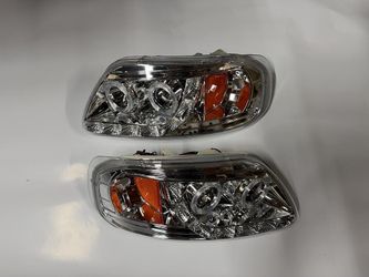 97-03 FORD F-150 FORD F-250 LED DRL HALO PROJECTOR CHROME AMBER