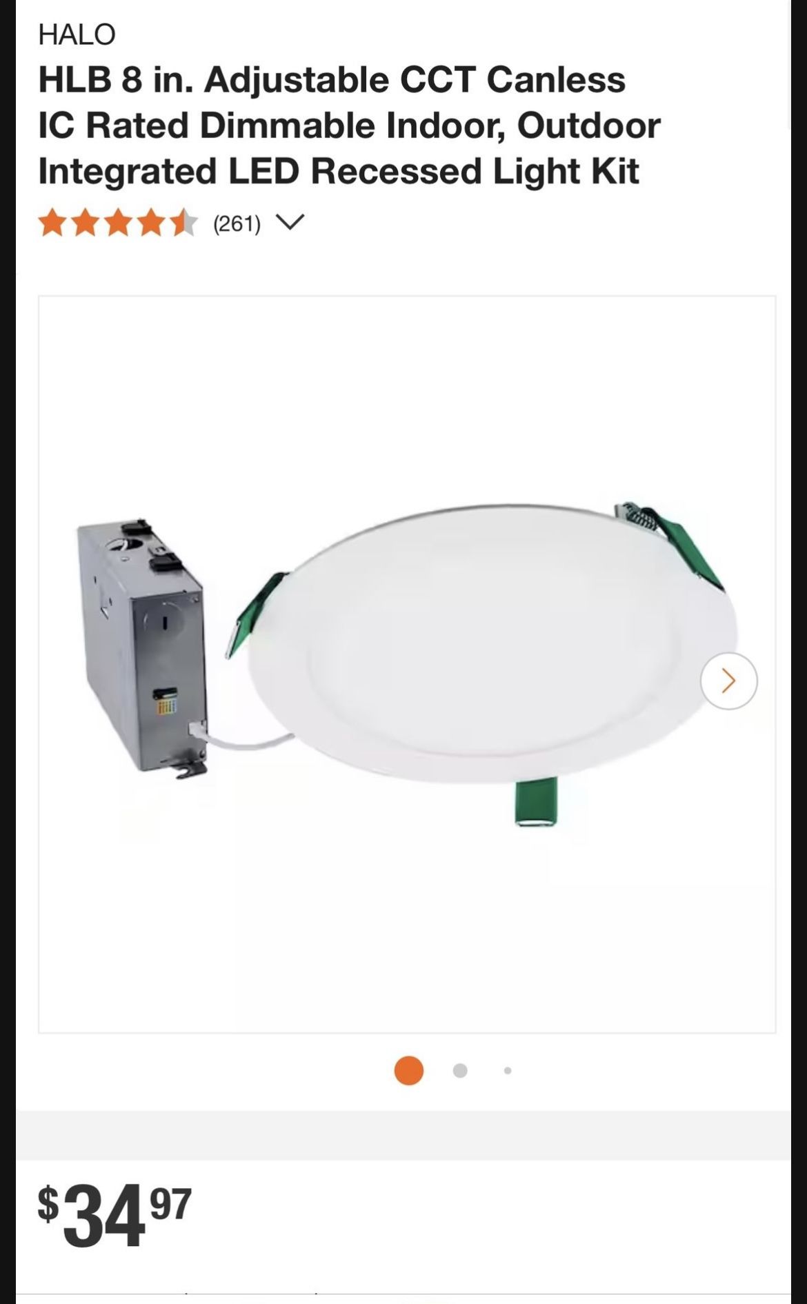 HALO HLB 8 in. Adjustable CCT Canless IC Rated Dimmable Indoor, Outdoor Integrated LED Recessed Light Kit