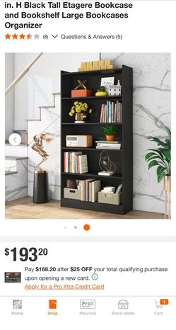 ¡Perfecto! 👍 El precio de venta será $150 y el precio retail es $210 con tax.  🖤 BLACK TALL BOOKCASE – ONLY $150  Retail Price: $210 with tax — SAVE