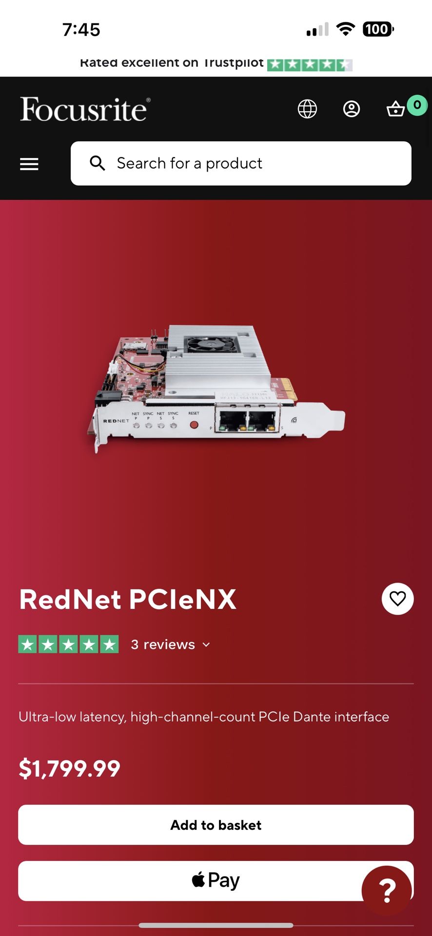 Focusrite Rednet Pcie Latency Card