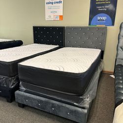 NEW TWIN SIZE BED WITH MATTRESS AND BOX SPRING ALSO AVAILABLE IN ALL SIZES 