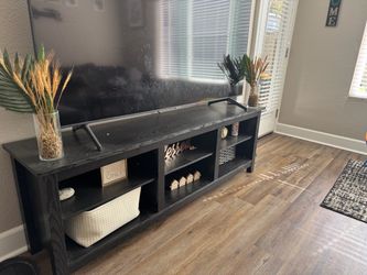 Black Wood TV Stand with Open Shelves