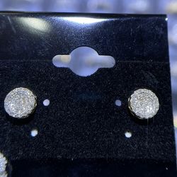 10k Yellow Gold Diamond Round Shape Studs Screwback Earrings 