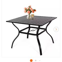 37 in. Square Metal Outdoor Dining Table with 1.57 in. Umbrella Hole