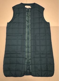 Pre Owned Excellent Rebecca Minkoff Long Quilted Puffer Vest Full Zip Double Front Pockets Teal Green Women Size Small