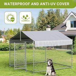 New in box Large Dog kennel with tarp,  Oxford cloth UV water resistant Roof Cover Galvanized large dog Kennel 6.6' x 6.6' x 6ft