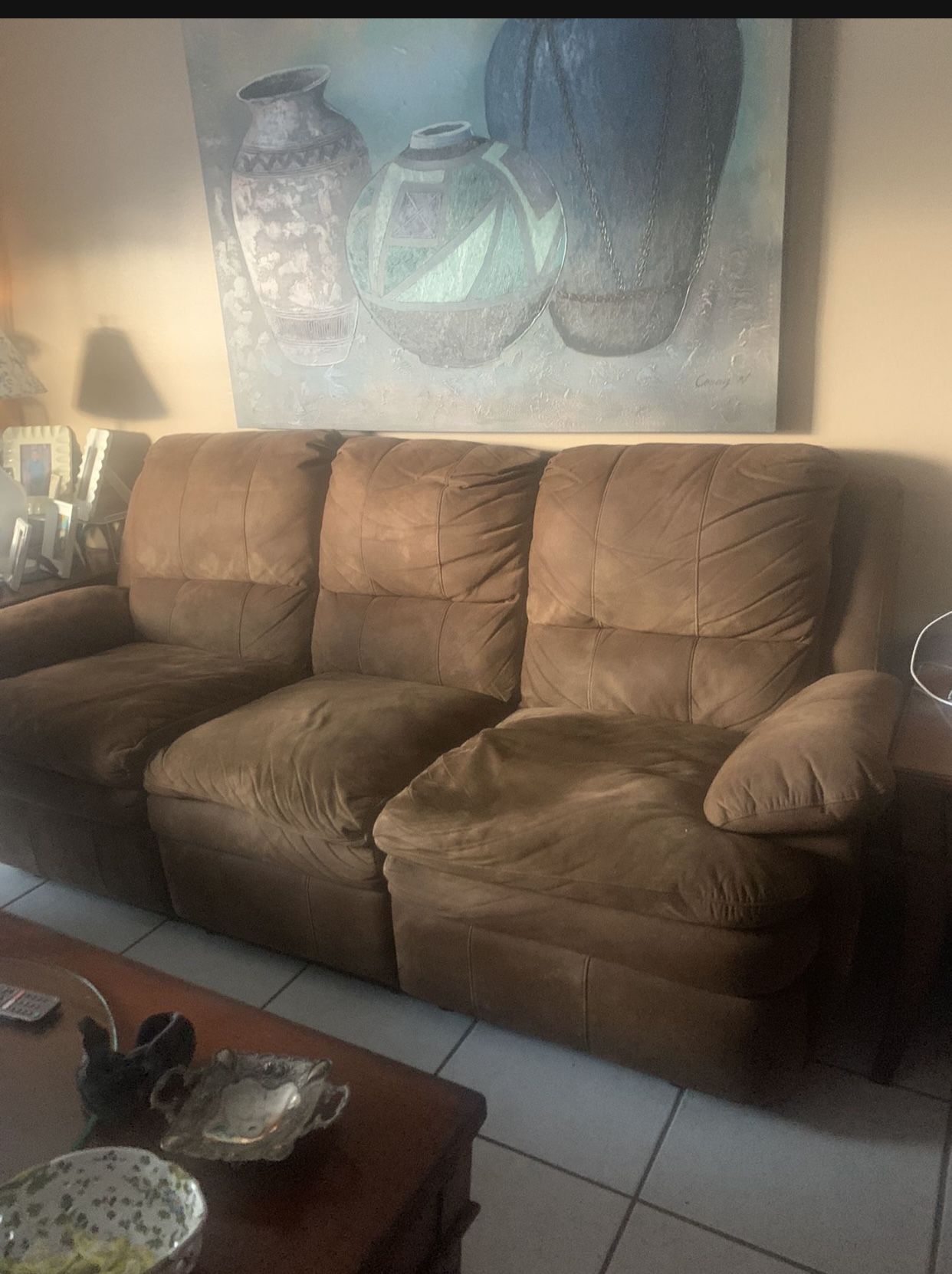Sofa Suede Brown(side Recliner)