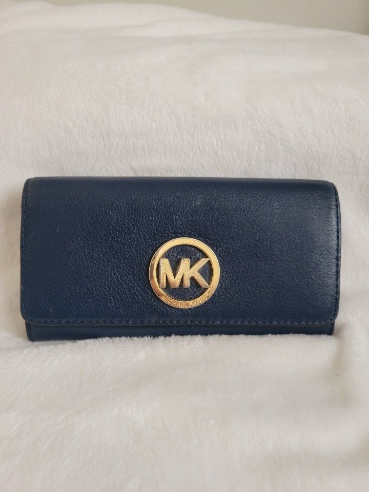 Michael Kors Leather Wallet In Navy